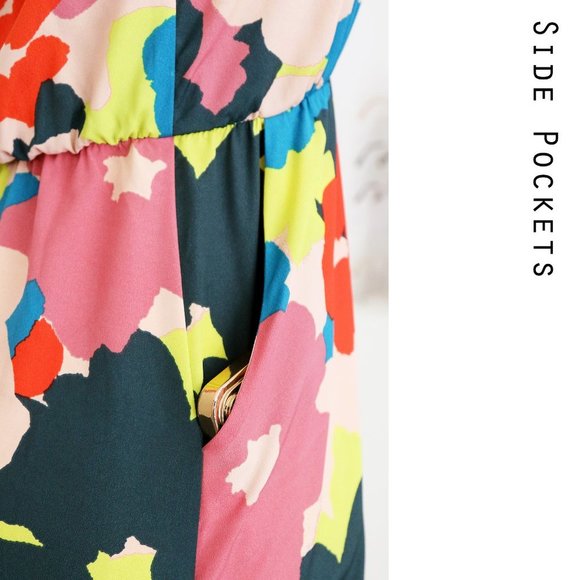 Jessica Simpson Vibrant Bold Colorful Floral Halter Neck Boho Long Maxi Dress 4 - Picture 9 of 16